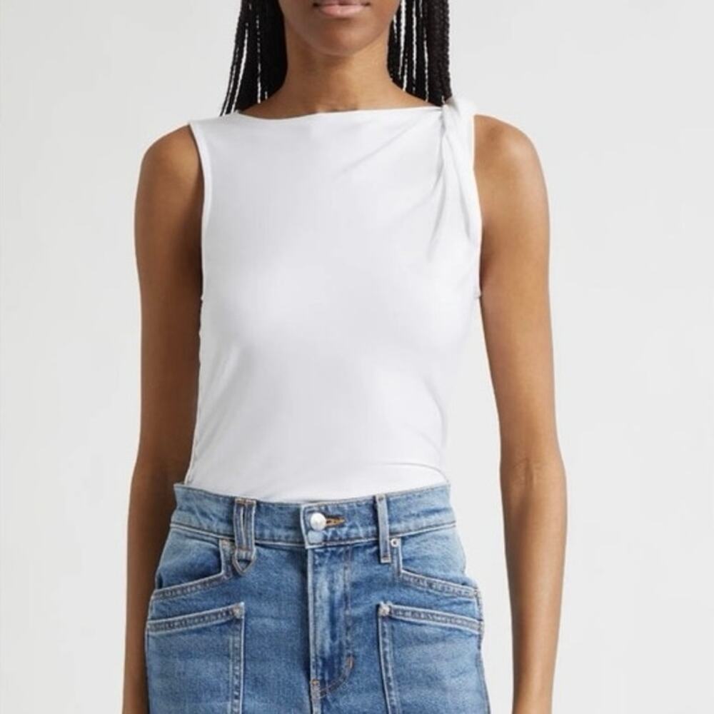 NWOT Veronica Beard Otessa Twist Shoulder Ruched Top in White SZ M